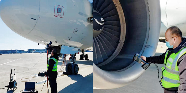 我們采用RigelScan對飛機表面的凹坑進(jìn)行掃描，高達(dá)210萬次測量/秒的速率，可以高效獲取其3D數(shù)據(jù)。單人手持作業(yè)，方便快捷，在飛機雷達(dá)罩、機翼、發(fā)動機邊緣等凹坑比較多的位置，均可自由掃描。