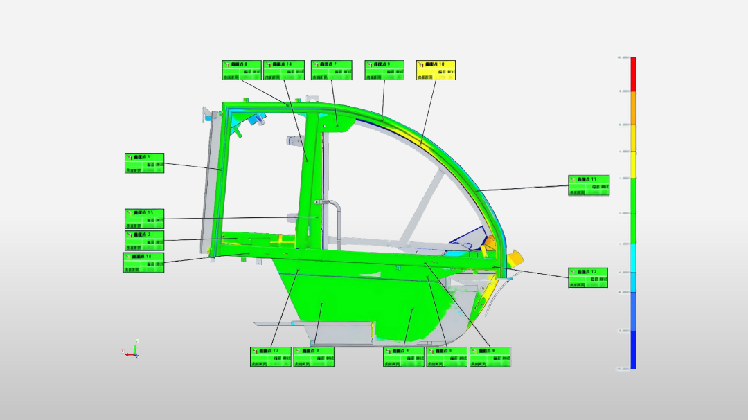 將掃描數(shù)據(jù)與數(shù)模比對分析，可得到直觀的整體偏差色譜圖